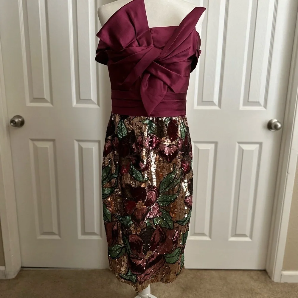 MARCHESA NOTTE Bardot-Style Floral Embellished Dress Size 10 - Picture 4 of 8